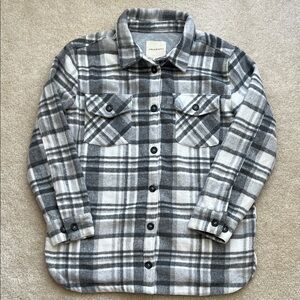 Thread & Supply Gray and White Plaid Button-Up Shirt Jacket